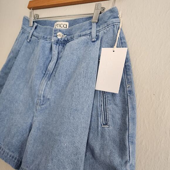 NWT Etica Max Pleated High Waisted Denim Shorts - Tailored Trouser - Anthro 29 - Picture 7 of 9